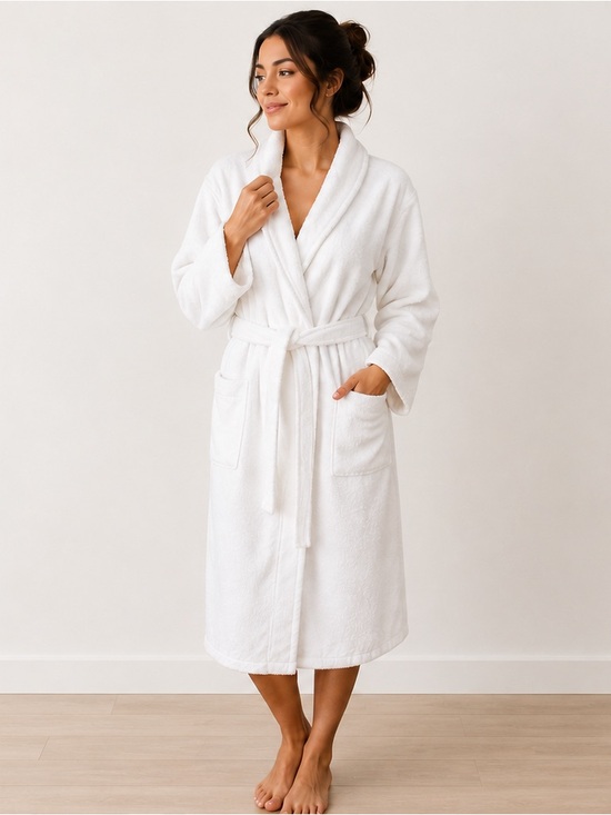 Unbranded Other - White Bathrobe 100% Cotton L-XL Turkish Towel Robe Soft Spa Hotel Quality Unisex